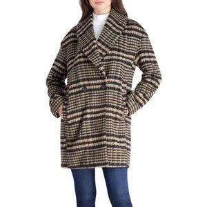 Avec Les Filles Houndstooth Wool Blend Shawl Collar Coat
